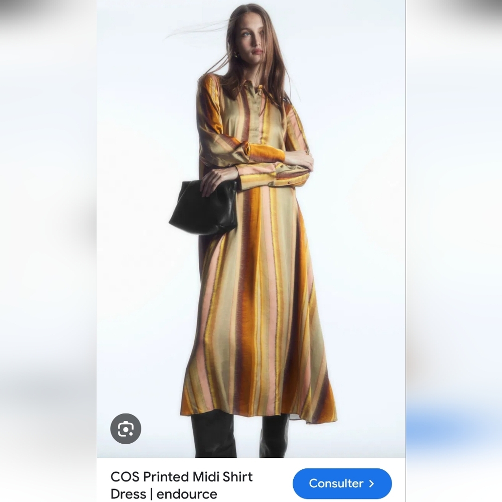 COS Striped Midi Shirt Dress in Yellow, Pink and Olive